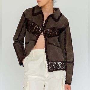 Vintage Carducci Suede and Crochet Trim Jacket. Size L